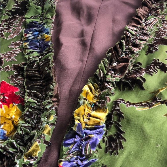 JALOUX | Green & Brown Silk Velvet Floral Short Sleeve Shrug | M - Picture 14 of 17